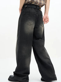 Male Classic America Hip Hop Rap Jeans Wide Leg Youth Popular Jeans Men Straight Leg Retro Loose Trousers Oversized Denim Pants