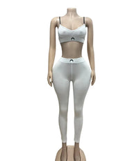 STYLISH LADY Letter Printed Workout 2 Piece Set Women Spaghetti Strap Crop Top and Skinny Pant Suits 2025 Summer Sports Outfits