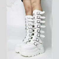 Long Boots Women Gothic Shoes Platform Knee High Boots Punk Black Sexy Motorcycles Boots 2025 New Halloween Cosplay Women Boots