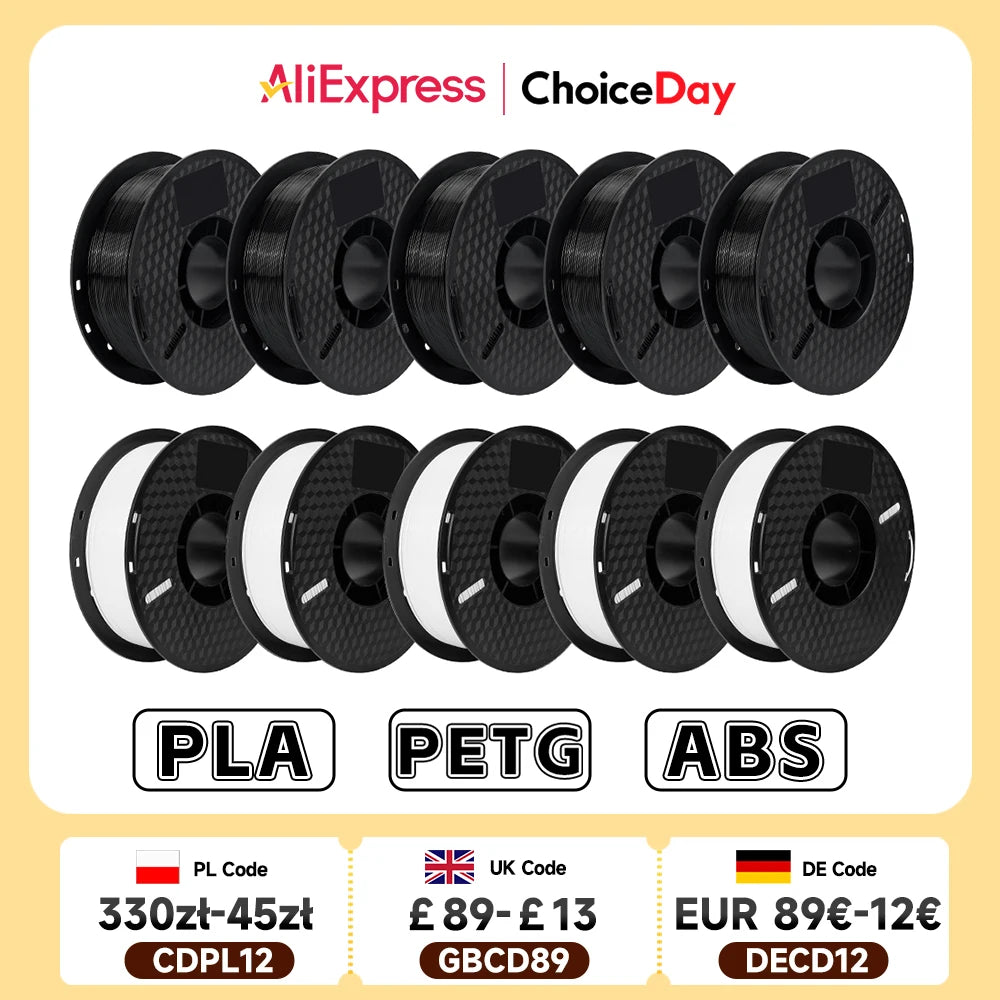 KINGROON 10KG PLA/ ABS/ PETG Filament 1.75mm Black White Gray , Wholesale 10 Rolls PLA ABS PETG Plastic For 3D Printer