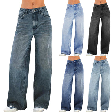 Jeans Wide Leg Jeans Pants For Women Casual For Women Fitshinling Fashion Clothing Vintafe Denim Trousers Light Blue Female