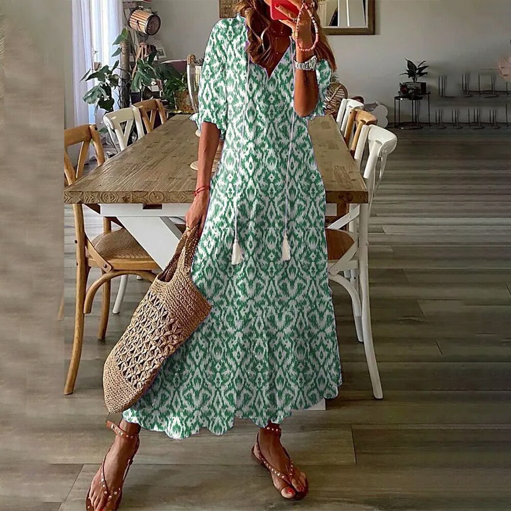 Sexy Bohemian Beach Maxi Dress Woman Summer V Neck Print Boho Elegant Mega Mart Center Sexy Bohemian Beach Maxi Dress Woman Summer V Neck Print Boho Elegant Mega Mart Center