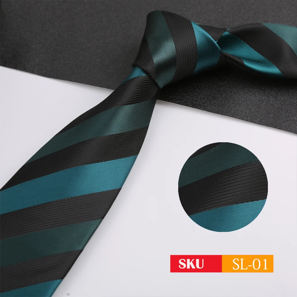 Luxury 8CM Mens Necktie Dark Green Color Dot Plaid Stripes Ties For Man Groom Jacquard Woven Neck Tie For Business Party