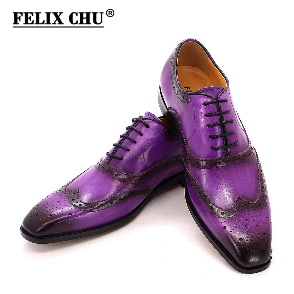 Size 6-13 Handmade Men&#39;s Wingtip Oxford Shoes Genuine Calfskin Leather Brogue Dress Shoes Classic Business Formal Shoes for Men