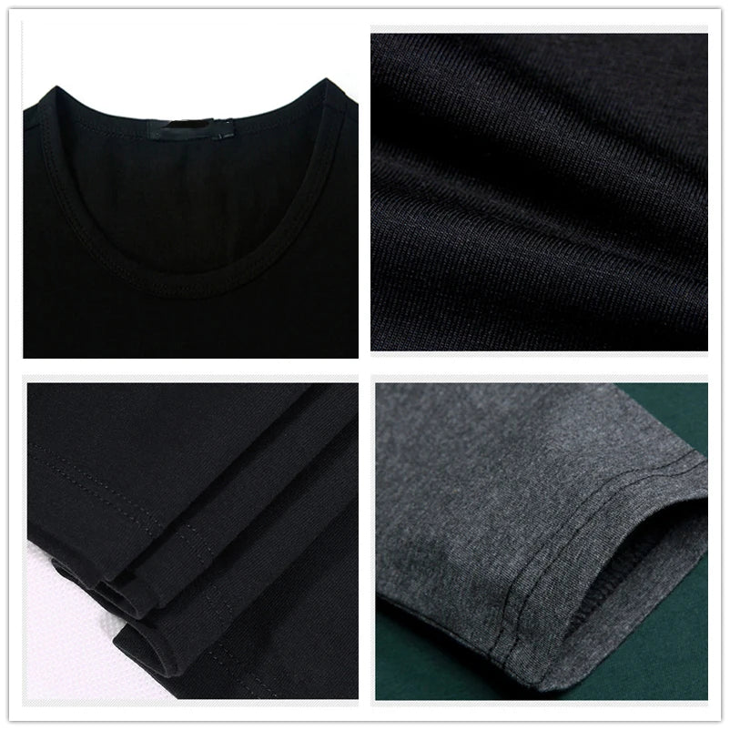 BROWON Autumn Korean Men T Shirt Vintage Style Patchwork Black&Gray O-Neck Long Tshirt Men Clothing 2023 Plus Size M-5XL