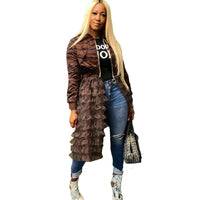 Camouflage Bomber Jacket Women Autumn Winter Streetwear Harajuku Jackets Layered Ruffle Long Coat Outwear Chaquetas
