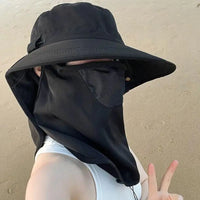 2025 Summer Wide Brim UPF 50+ Sun Hat With Face Cover - Full Coverage UV Protection Bucket Hat -Outdoor Beach Travel