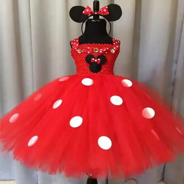 Girls Red Mickey Tutu Dress Kids Cartoon Dresses Ball Gown with Hairbow Children Birthday Christmas Party Costume Cosplay Cloth