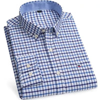 Men's Versatile Casual Checkered Oxford Cotton Shirts Single Pocket Long Sleeve Standard-fit Button Down Gingham Striped 7XL 6XL