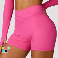 2024 Fashion Skinny Hip Raise Yoga Shorts Brushed Cross High Waist Workout Shorts Outwear Running Workout Pants Female