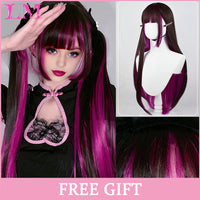 LM Synthetic Black Wig with Long Ponytail Short Straight Wig Lolita Cosplay Party Harajuku Blonde Wig With Bangs for Women