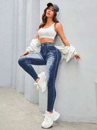 Women Imitation Jeans Leggings Gym Yoga Pants Casual Elastic Workout Exercise Fitness Running Tights Leggings