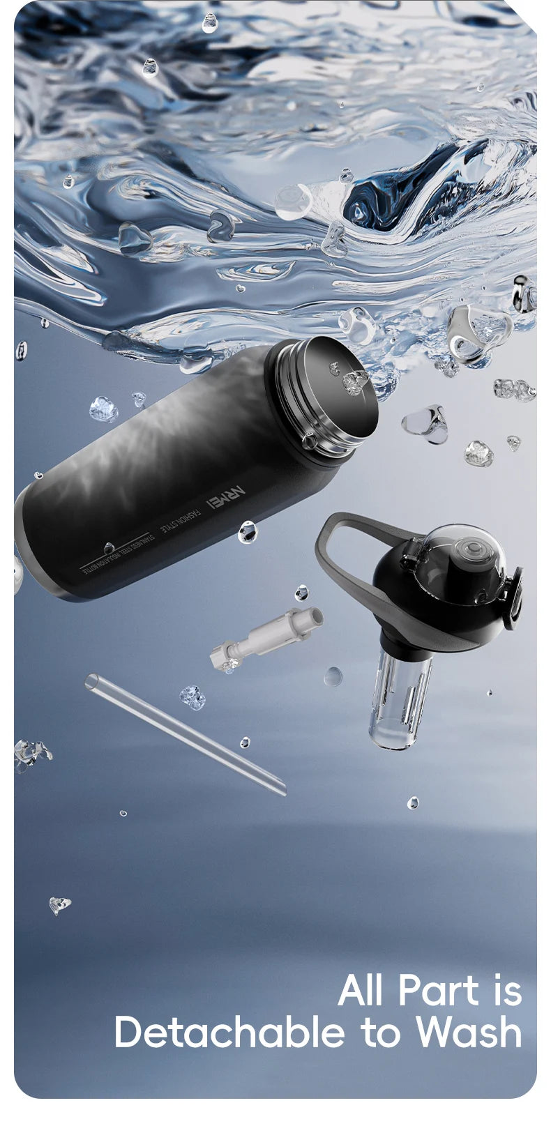 One Button Open Water Bottle with Lifting Rope, Large Capacity Stainless Steel Thermos Bottle,Outdoor Sport Vacuum Flasks