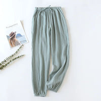 Japanese-style New Spring And Summer Women's Trousers 100% Cotton Crepe Cloth Large Size Color Tie Pants Casual Pants Home Pants