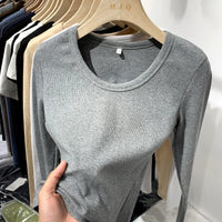 Spring 2025 Sexy Texture Pit Stripe Slim Knit Long Sleeve Women's T-shirt New O Neck Women's Tops Casual Women's Tops