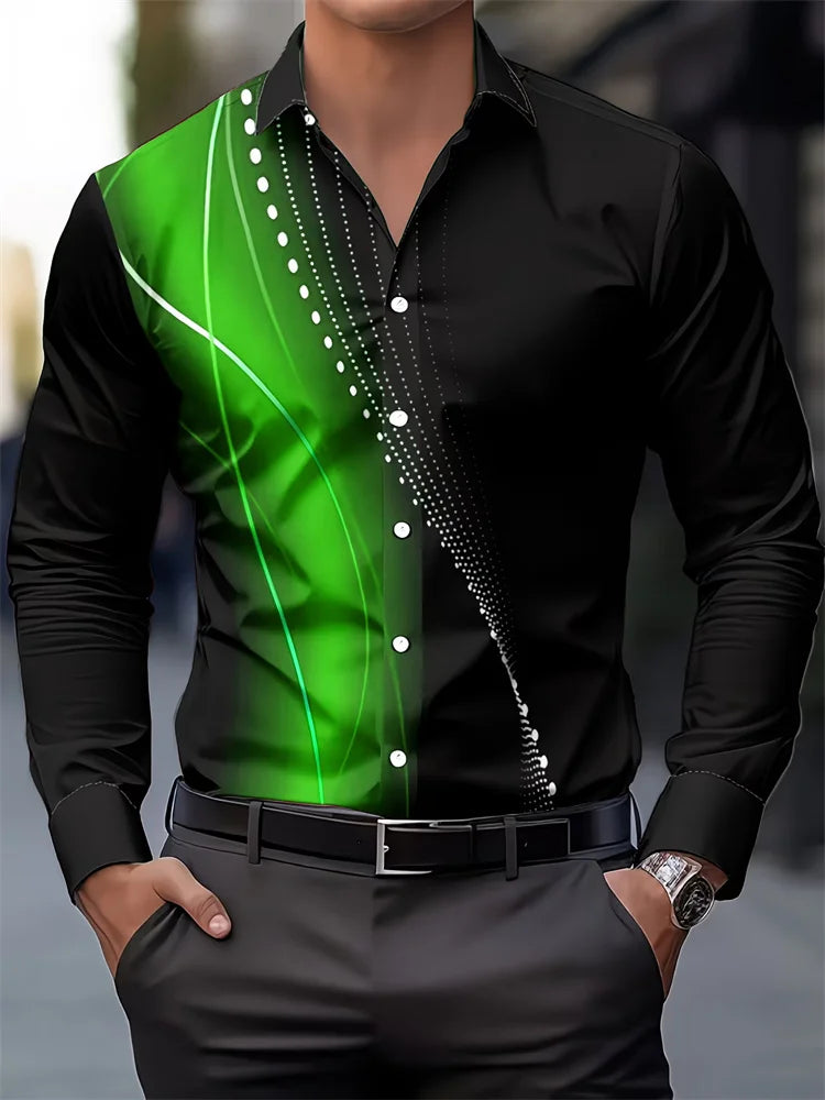European and American style men's business casual long-sleeved shirt, twill print design shirt, versatile for everyday commuting