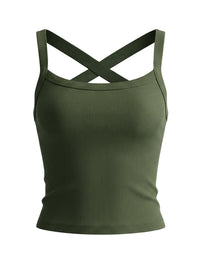 Low-Neck Vest Women Cross Shoulder Strap Solid Skinny Stretch Sexy Midnight Hottie Beach Party Sporty Basis Tops