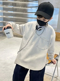 Sweatshirt Boys' Long Sleeve T-Shirt Spring 2025 New Solid Color Simple Stylish Casual Big Kids Top for 6-8 Years Old