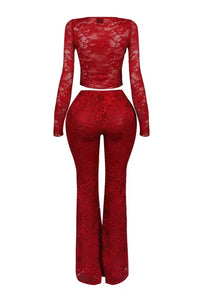 2025 Women's Set Long Sleeve Lace See Through Shirt + Long Pants Street Evening Sexy Two 2Piece Sets Outfits Tracksuit