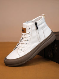 2024 Men's Spring and Autumn White Sneakers, New Trendy Versatile High-Top Sneakers, Summer Fashionable Casual Men's Shoes, Breathable and Wear-Resistant Sneakers