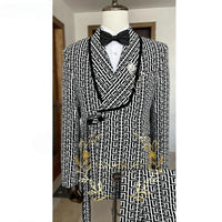 Fashionable Plaid Men's Suit 2 Piece Formal Party Suit for Male Wedding Groom Tuxedo Double Breasted Jacket Pants