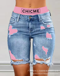 Fake Two-Piece Patchwork Cutout Ripped Jeans Women Ankle Length Fashion Casual High Waist Pencil Pants Denim