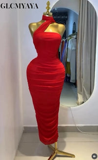 CM.YAYA Women Sleeveless Stacked Ruched Scarf Collar Bodycon Midi Maxi Dress 2026 Street Parties Education Long Dresses Vestidos