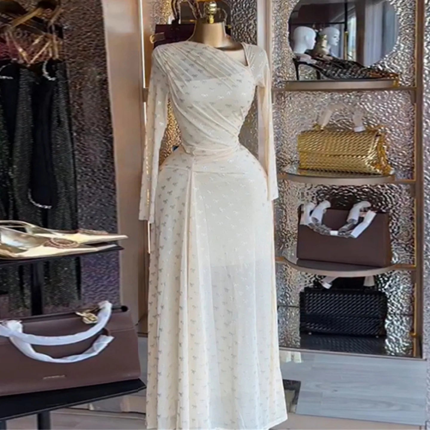 Long Dress Women Dresses Party Night Vestidos Y2k Streetwear Diagonal Collar Lantern Sleeve High Waist Elegant Work 2026