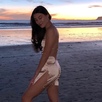 Punk Summer Spaghetti Strap Mini Dress Women Sexy Slit Bodycon Club Party Backless Dresses Chic Satin Silky Black Short Sundress