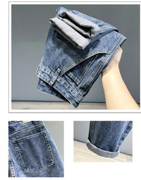 Men's Jeans Streetwear Fashion Tapered Pants Blue Casual Personality Vintage Male Clothing Slim Denim Trousers Brands