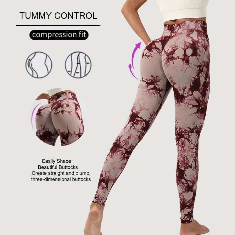WAREBALL New Fashion Tie Dye Yoga Pants Gym Leggings Women Seamless High Waist Push Up Sport Tights Fitness Workout Leggins