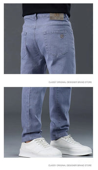 Male Brand Jeans Clothing Light Luxury Stretch Looes Fit Pants Comfortable Soft Business Fashion Straight Casual Denim Trousers