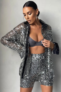 Elegant Sequins Blazers Women Long Sleeved Shiny Party Blazer Coat Silver Sequin Office Ladies Blazer Blouse Female