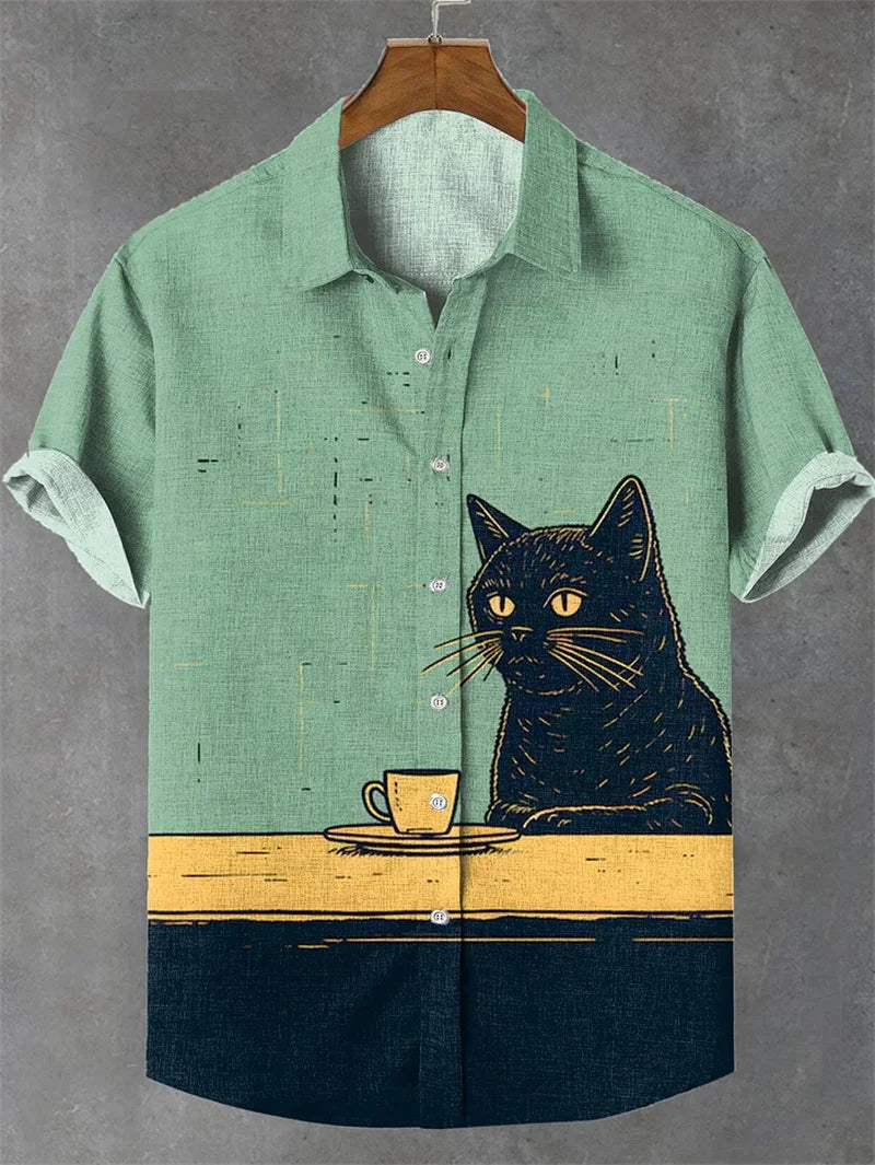 Summer fashion new printed shirt men's short sleeved shirt bird print street casual men's oversized top