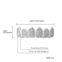 TOPGRILLZ New Fit Silver Plated CZ Micro Pave Top & Bottom GRILL SET Rhodium Teeth Grills Vampire Tooth Grillz