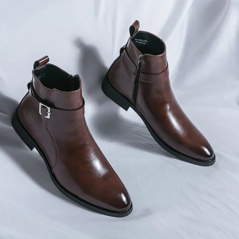 Autumn New Men's Boots British Style Pointed Formal Leather Oxford Shoes Dress Boots Chelsea Business Ankle Boots High-Top Shoes