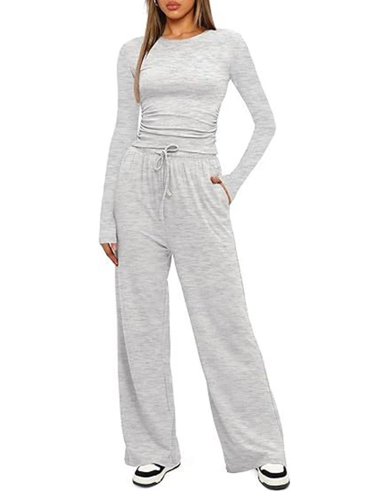 2025 autumn/winter asymmetrical design casual suit women's long sleeved wide leg pants multi occasion sportswear