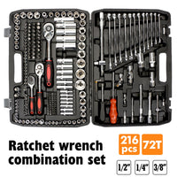 Professional 216PCS Socket Ratchet Spanner Screwdriver Socket Set Car Repair Tool Metalworking Toolbox Tool Kit