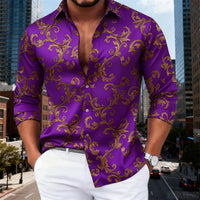 16 colors men's luxury baroque gold pattern long-sleeved shirt fashionable retro print comfortable non-iron large size top