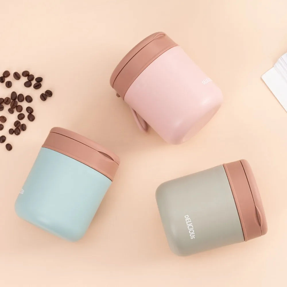 304 Stainless Steel Insulated Breakfast Cup Sealed Soup Bowl Wide Mouth Insulated-Food-Jars Porridge Cup with Spoon