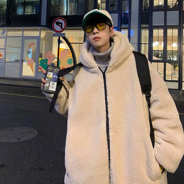 Men's Winter Jacket Oversized Hooded Coat Winter New Korean Fashion Preppy Style Loose Bear Embroidery Thickened Coat Jackets