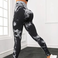 Seamless Tie-Dye Yoga Pants High Waist Peach Booty Leggings for Women - Print Workout Tights Butt Lifting Fitness Cross-Border