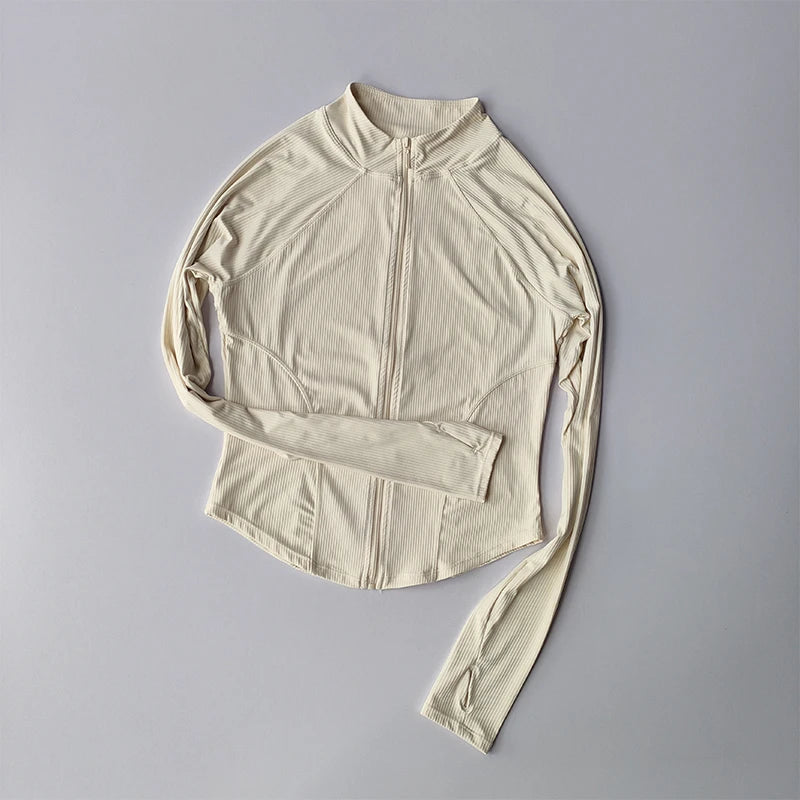 Slim Fit Sports Coat Shirts Jacket Quick Dry Elastic Yoga Fitness Women's Outdoor Tops Running Zipper Quick Dry Fall Clothing