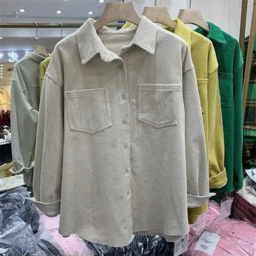 Solid Color Spring Female Corduroy Shirt Coat Women Leisure Long Sleeved Cardigan Blouse Jackets Ladies New Fashion Outwear
