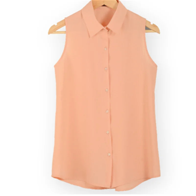 Blusas Femininas 2022 Summer Sleeveless Turn-Down Collar Tops Women Chiffon Shirt Female Shirts Blouses XS XXL