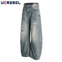 Ripped ARC 3D JEANS Mens Retro High Street Washed Distressed Loose Wide Leg Denim Pants Men