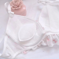 Sweet little fresh deep V thin cup underwear hollow flowers embroidery bra set with large size lingerie with underpants suit