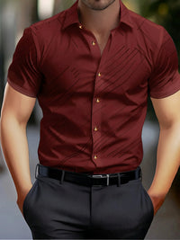 Men's Geometric Print Business Casual Short Sleeve Button-Up Shirt - White with Black Geometric Pattern Polyester 100%