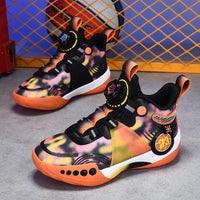 Children Sports Shoes Mesh Rotating Buckle Fashion Sports Shoes Breathable Anti Slip Wear-Resistant Basketball Boots for Kids