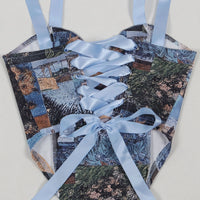 Sister Star Women's Oil Painting Ink Splash Printing Drawstring Tie Lace Multi-Pocket Loose Skinny Straight Pants Two Piece Set